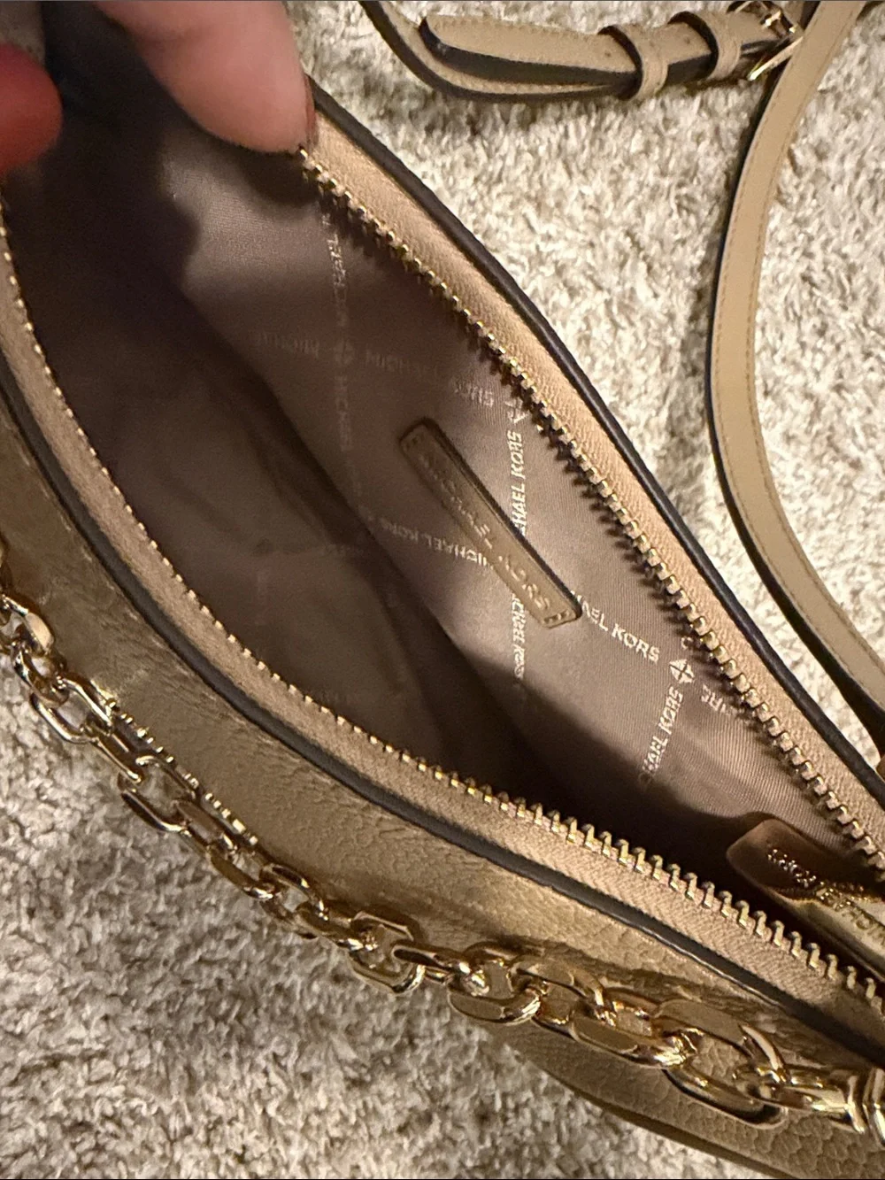 Michael Kors Pebbled Leather Shoulder Bag in Tan with Gold Chain
